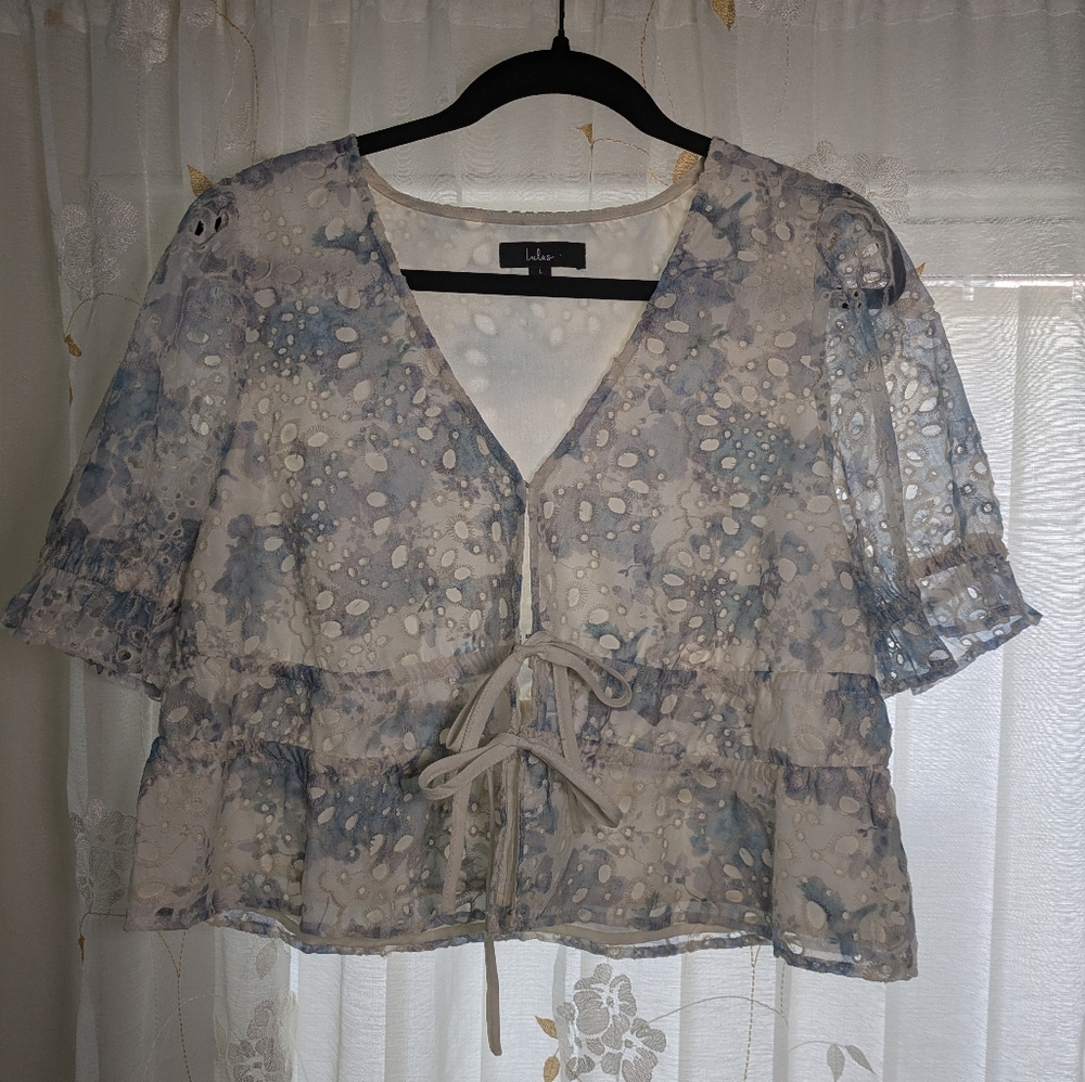 Lulu's Floral Eyelet Tie Top